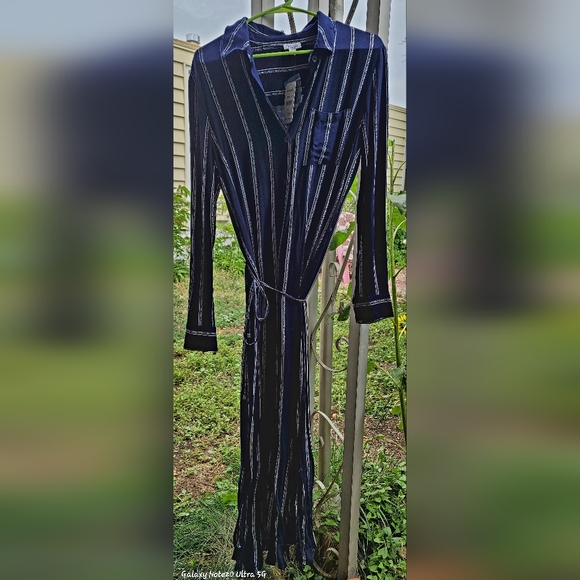 Splendid Navy and White Striped Maxi Shirt Dress NWT - Picture 1 of 8